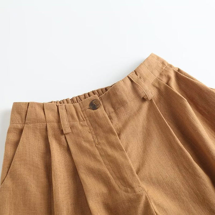 Spring High Waist A line Wide Leg Shorts Solid Color Slim Fit Loose Fitting Pants Women