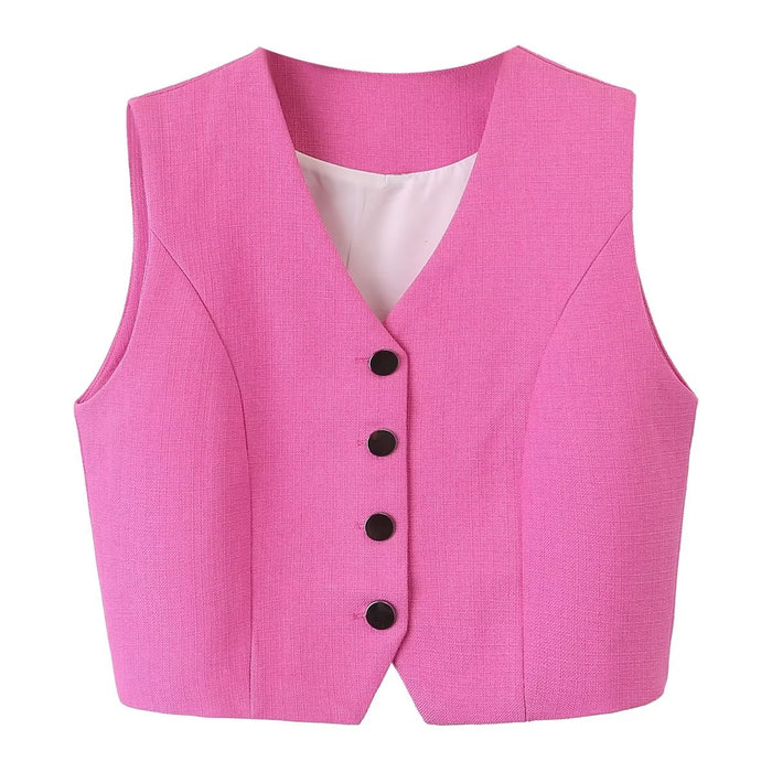 Autumn Women Clothing Solid Color V Neck Vest Vest