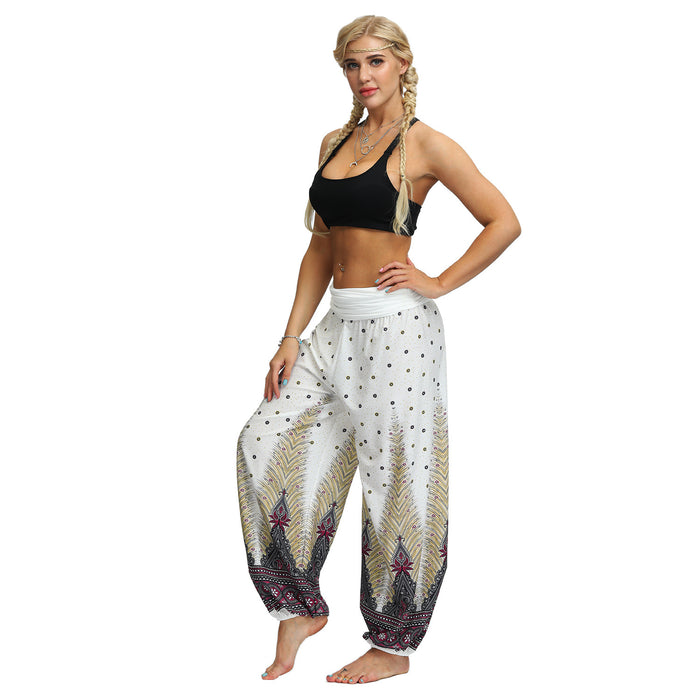 Thailand Bohemian Digital Printing Feather Fitness Yoga Casual Pants Loose Sports Bloomers Indonesian Clothing