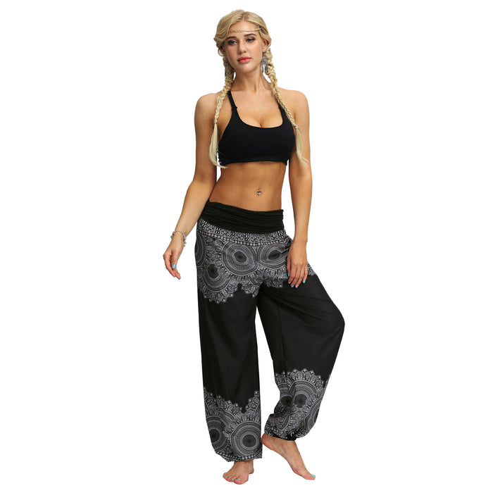 Thailand Bohemian Digital Printing Feather Fitness Yoga Casual Pants Loose Sports Bloomers Indonesian Clothing