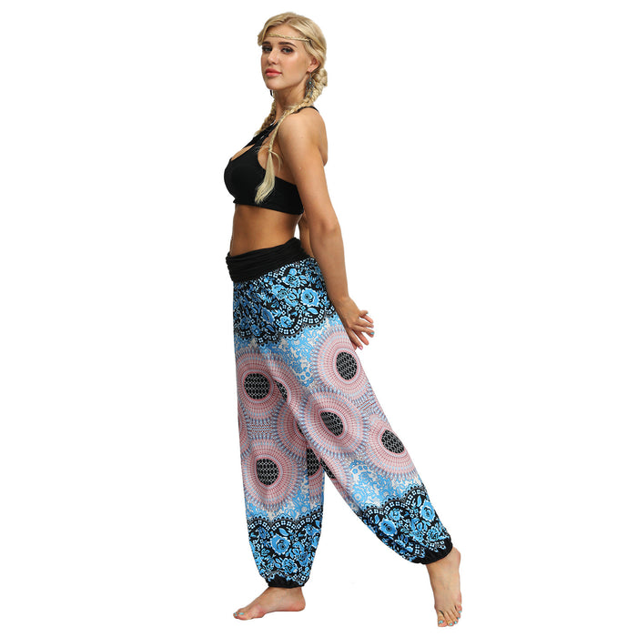 Thailand Bohemian Digital Printing Feather Fitness Yoga Casual Pants Loose Sports Bloomers Indonesian Clothing