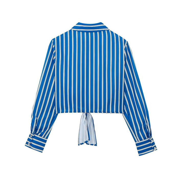 Summer Wind Women  Long Sleeve Bow Tie Striped Shirt