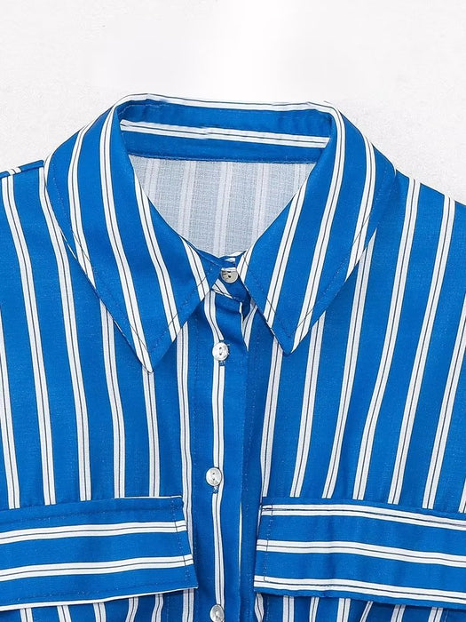 Summer Wind Women  Long Sleeve Bow Tie Striped Shirt