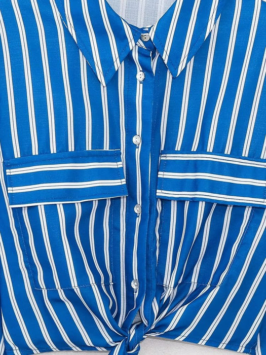 Summer Wind Women  Long Sleeve Bow Tie Striped Shirt