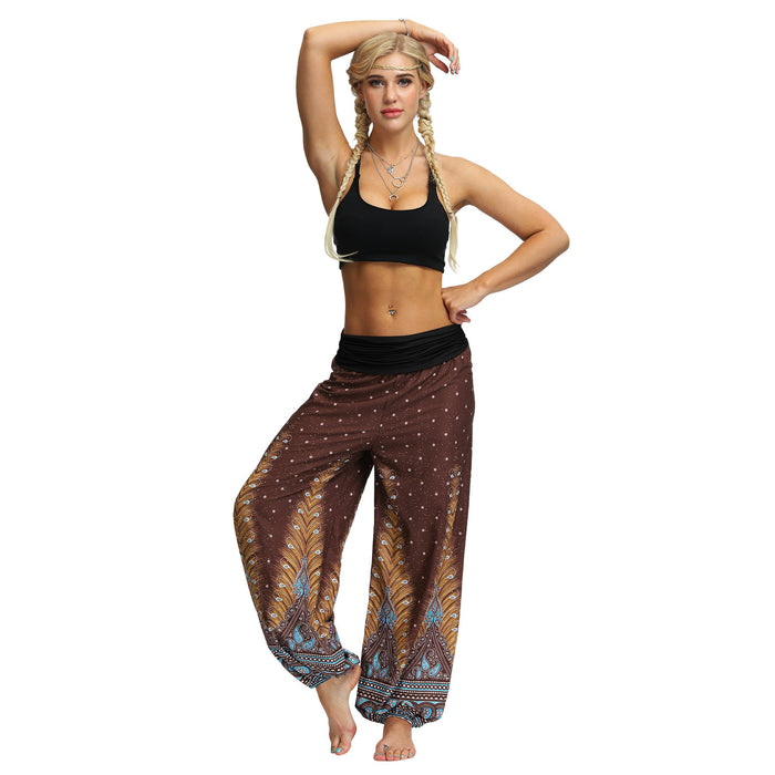 Thailand Bohemian Digital Printing Feather Fitness Yoga Casual Pants Loose Sports Bloomers Indonesian Clothing