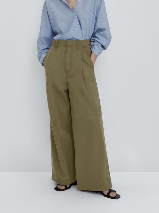 Summer Blend Pleated Wide Mop Trousers Wide Leg Pants Women