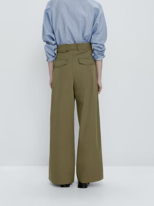 Summer Blend Pleated Wide Mop Trousers Wide Leg Pants Women