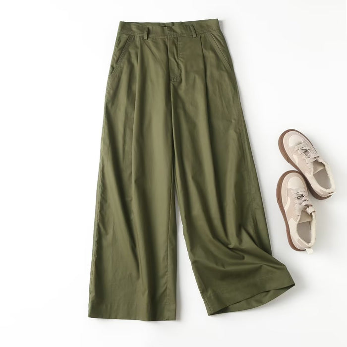 Summer Blend Pleated Wide Mop Trousers Wide Leg Pants Women