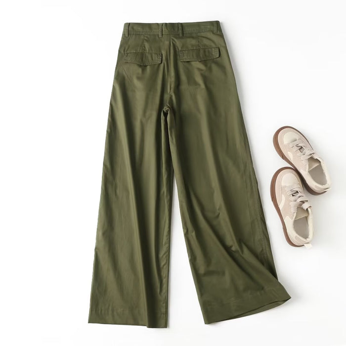 Summer Blend Pleated Wide Mop Trousers Wide Leg Pants Women