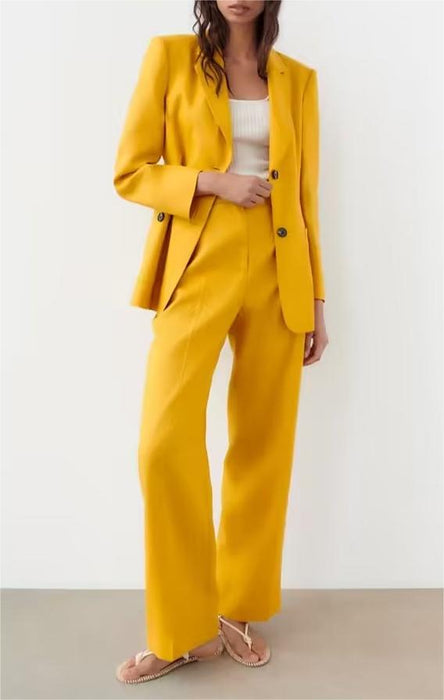 Texture Flared Pants Double Breasted Blazer Spring Blouse Pants Suits