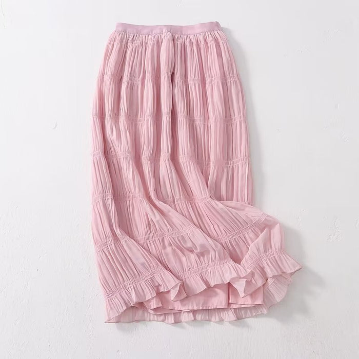 Spring Summer Arrival Skirt Women  Organza Elastic Waist Drape Large Swing Solid Color Skirt