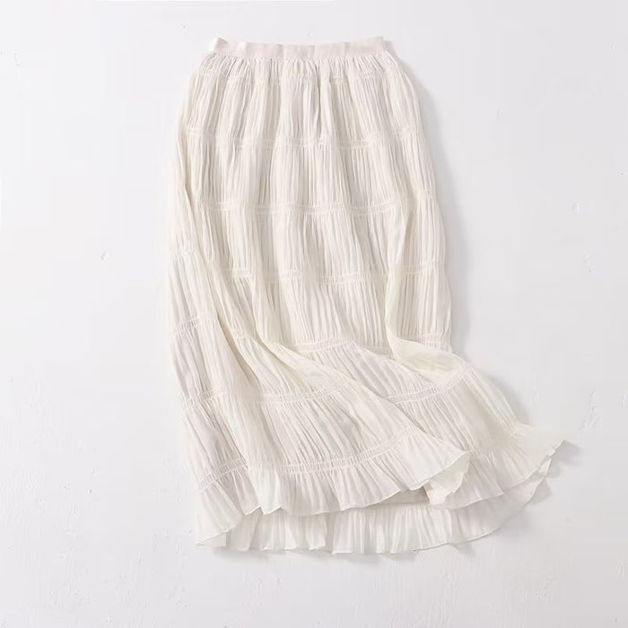 Spring Summer Arrival Skirt Women  Organza Elastic Waist Drape Large Swing Solid Color Skirt