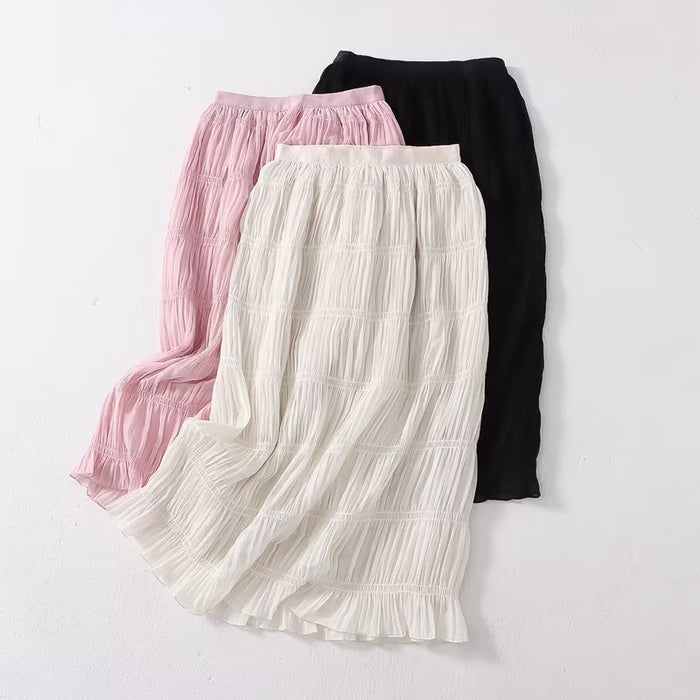 Spring Summer Arrival Skirt Women  Organza Elastic Waist Drape Large Swing Solid Color Skirt