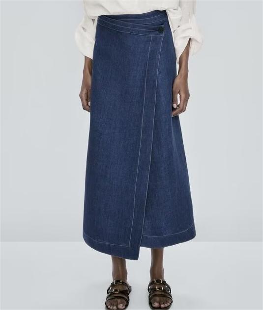 Fall Minimalist Preppy Slimming Clean Version Side Slit Mid Length Denim Skirt Women