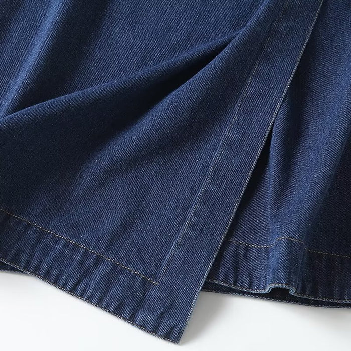 Fall Minimalist Preppy Slimming Clean Version Side Slit Mid Length Denim Skirt Women