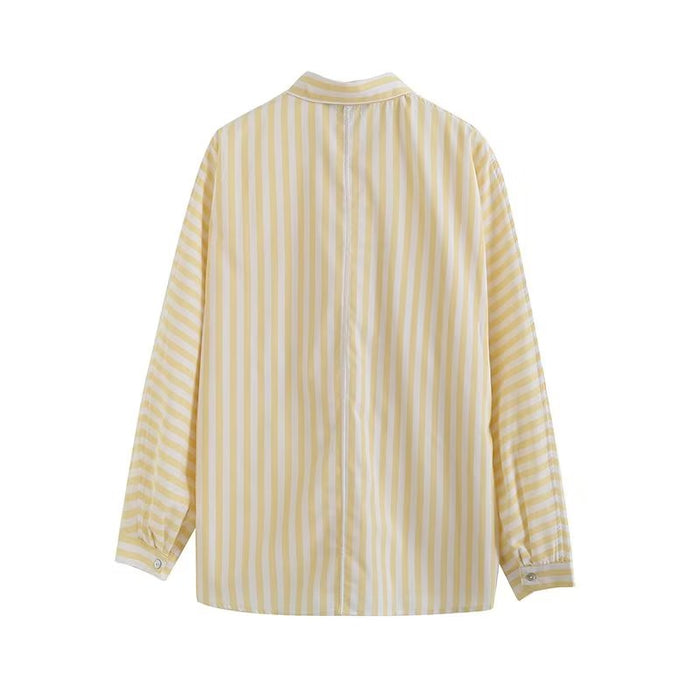 Breathable Vertical Stripes Loose Long Sleeve Shirt Spring Summer Women