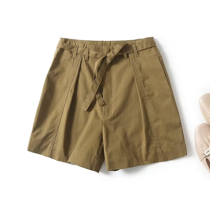 Khaki Casual Shorts Women Summer Thin High Waist Thin Covered Belly Loose Wide Leg Half Pants