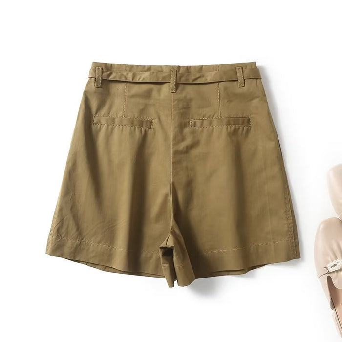 Khaki Casual Shorts Women Summer Thin High Waist Thin Covered Belly Loose Wide Leg Half Pants