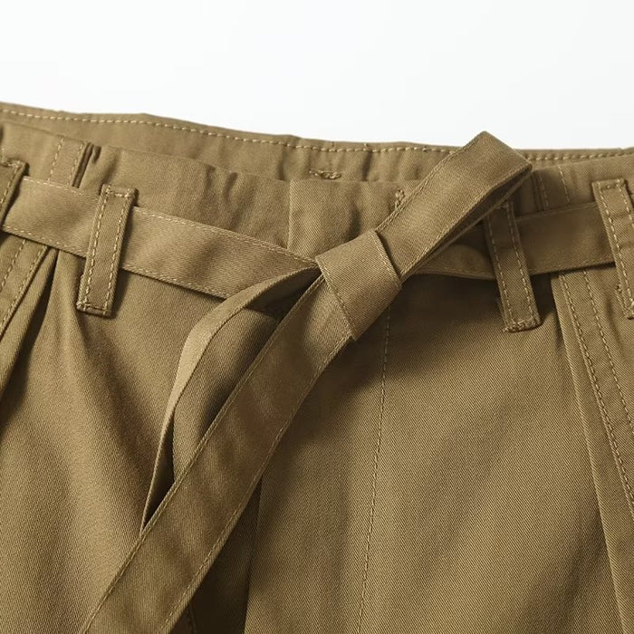 Khaki Casual Shorts Women Summer Thin High Waist Thin Covered Belly Loose Wide Leg Half Pants