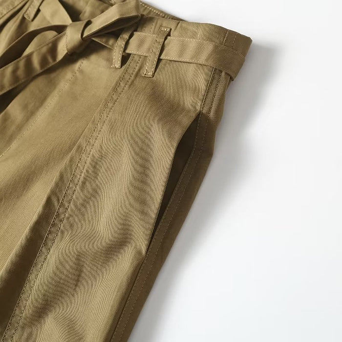 Khaki Casual Shorts Women Summer Thin High Waist Thin Covered Belly Loose Wide Leg Half Pants