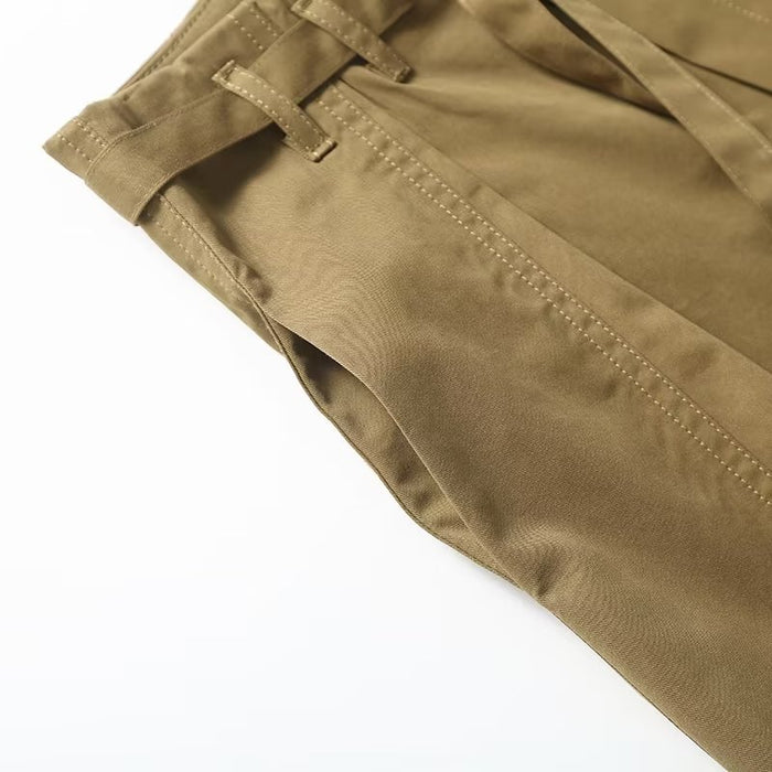 Khaki Casual Shorts Women Summer Thin High Waist Thin Covered Belly Loose Wide Leg Half Pants