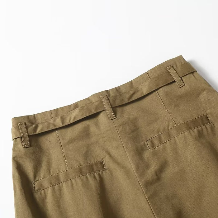 Khaki Casual Shorts Women Summer Thin High Waist Thin Covered Belly Loose Wide Leg Half Pants