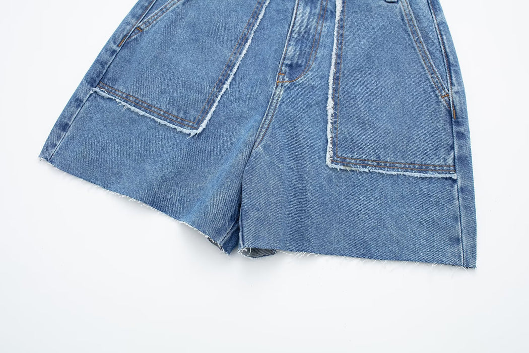 Summer Women Retro Slim High Waist Denim Shorts