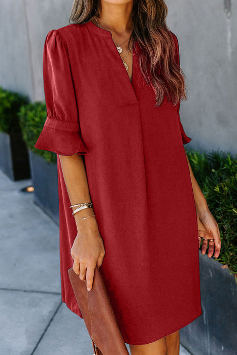 Solid Color Shirt Dress Women Spring Summer Solid Color Simple Casual Ice Silk Wrinkle Dress Women