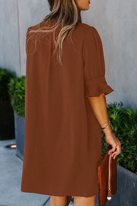 Solid Color Shirt Dress Women Spring Summer Solid Color Simple Casual Ice Silk Wrinkle Dress Women