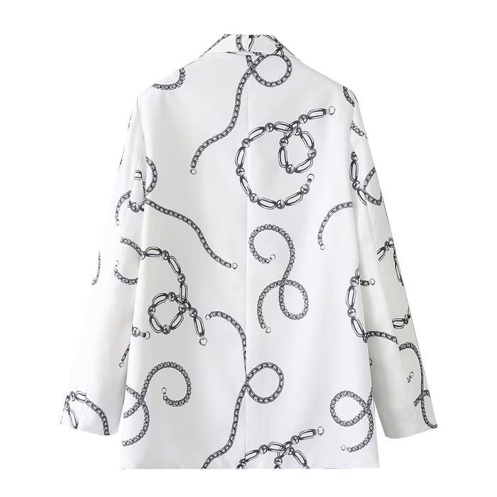 Women Clothing Collared Silk Printed Long Sleeved Blazers