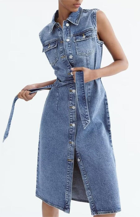 Spring Slim Slimming Sleeveless Denim Dress for Women