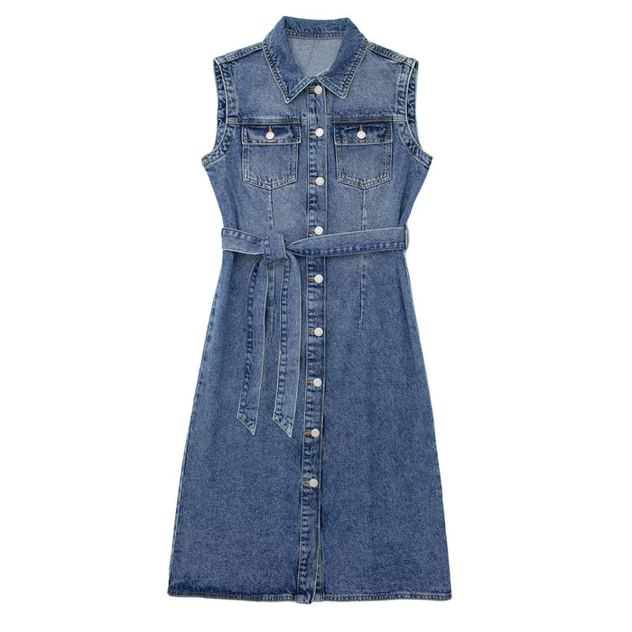 Spring Slim Slimming Sleeveless Denim Dress for Women