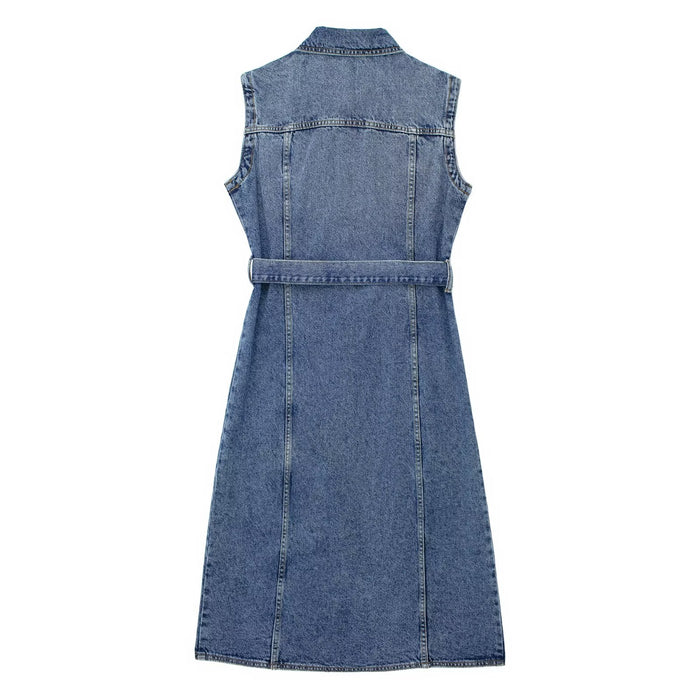 Spring Slim Slimming Sleeveless Denim Dress for Women