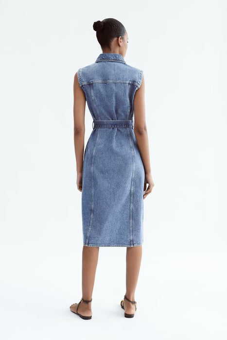 Spring Slim Slimming Sleeveless Denim Dress for Women