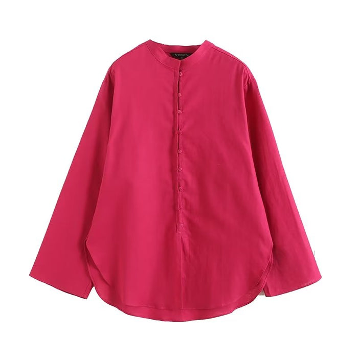 Summer Split Solid Color Long Sleeve Shirt Top Women