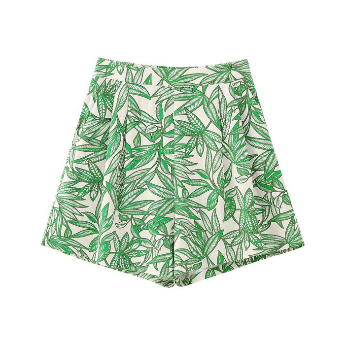 Women  Pleated Decorative Printed Casual Shorts