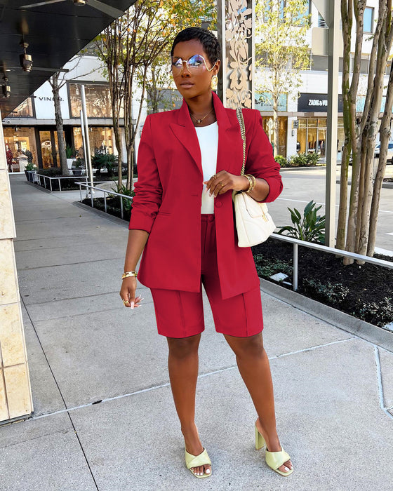 Women Clothing Suit Shorts Jacket Two-Piece Set Spring Summer Office