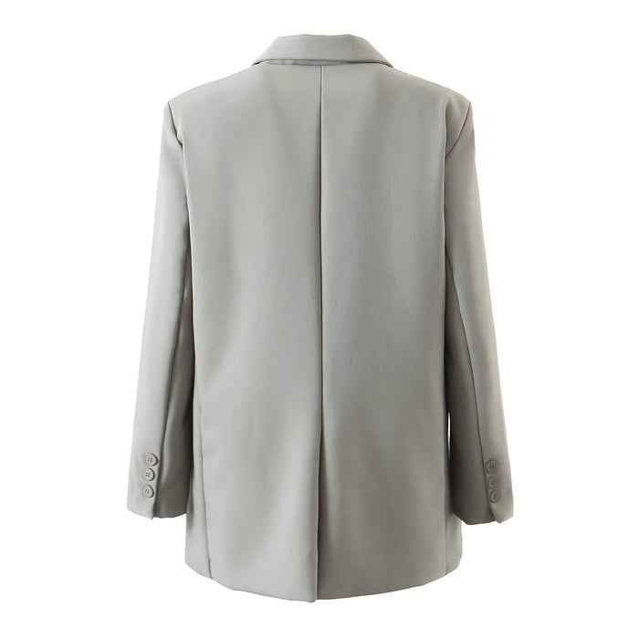 Autumn Women Clothing Collar Metal Lock Catch Straight Mid Length Small Blazer