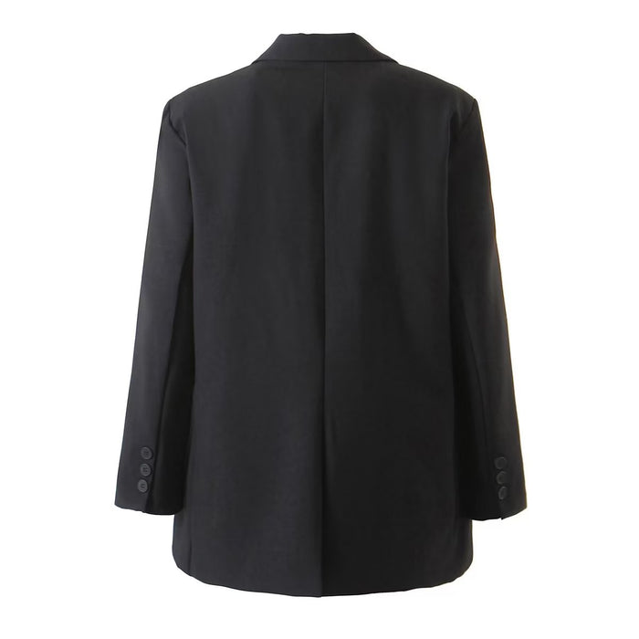 Autumn Women Clothing Collar Metal Lock Catch Straight Mid Length Small Blazer