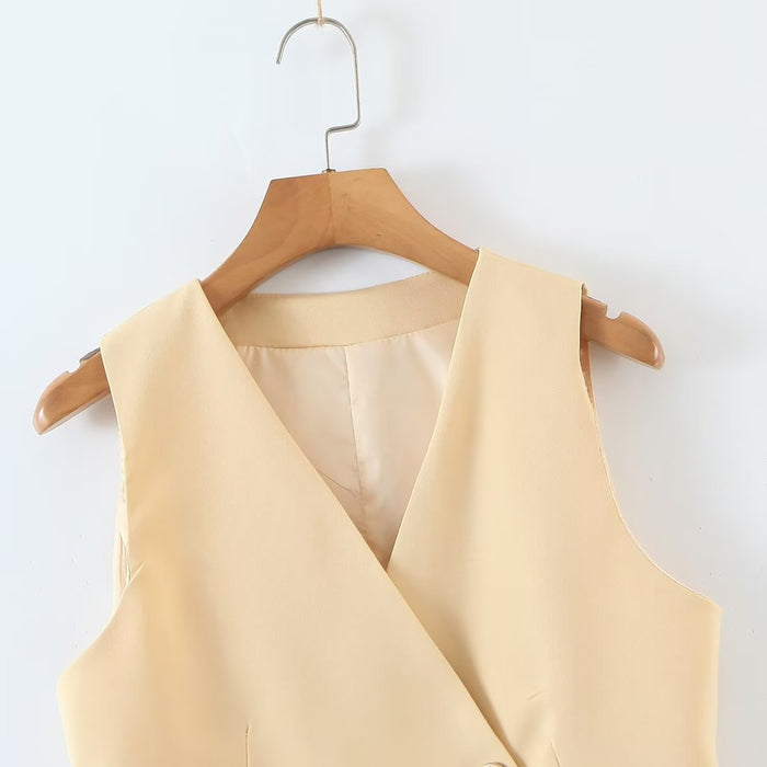 Slim V neck Irregular Asymmetric Single Button Sleeveless Vest All Match Solid Color Casual Vest