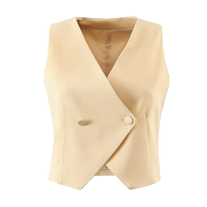 Slim V neck Irregular Asymmetric Single Button Sleeveless Vest All Match Solid Color Casual Vest