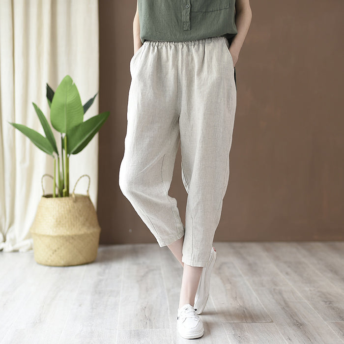 Cotton Linen Women Clothing Spring Summer Artistic Cotton Linen Casual Pants Linen All Matching Slimming Cropped Pants Baggy Pants