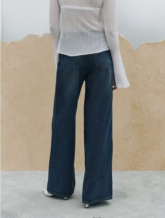 Wide Leg Straight Jeans Women Autumn Winter Loose High Waist All Matching Casual Pants Belt