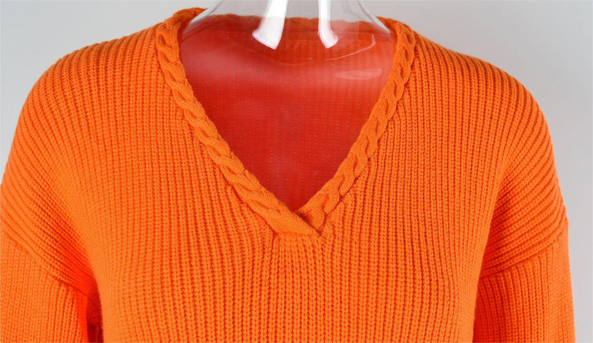 Autumn Winter Women Clothing Popular V neck Twist Slim Sweater Pullover Sweater