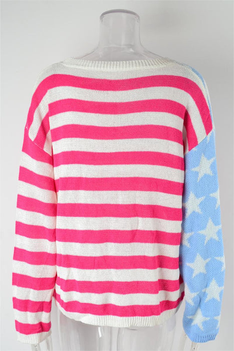 Autumn Women Loose Striped Sweater Long Sleeve Color Matching round Neck Sweater