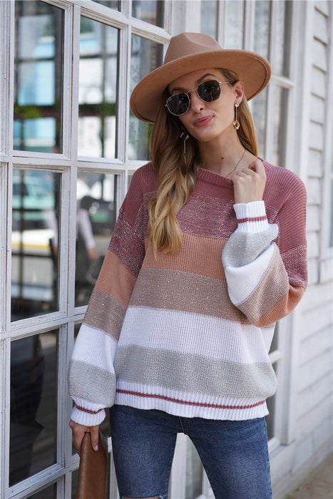 Autumn Winter Striped Striped Sweater Women Knitted Crew Neck Pullover Sweater Women