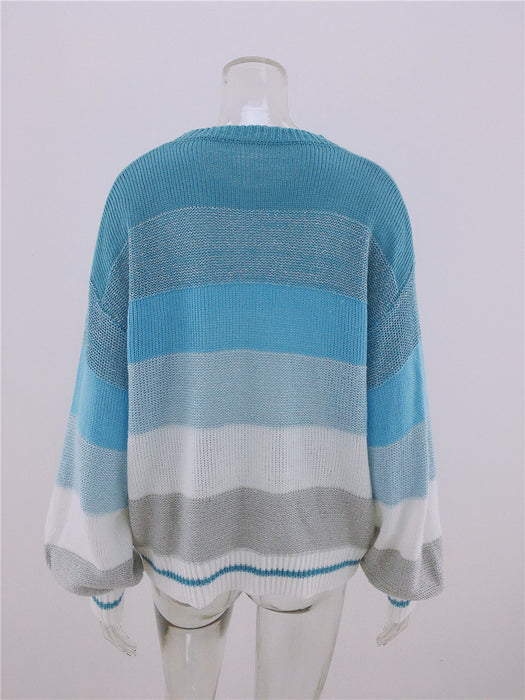 Autumn Winter Striped Striped Sweater Women Knitted Crew Neck Pullover Sweater Women