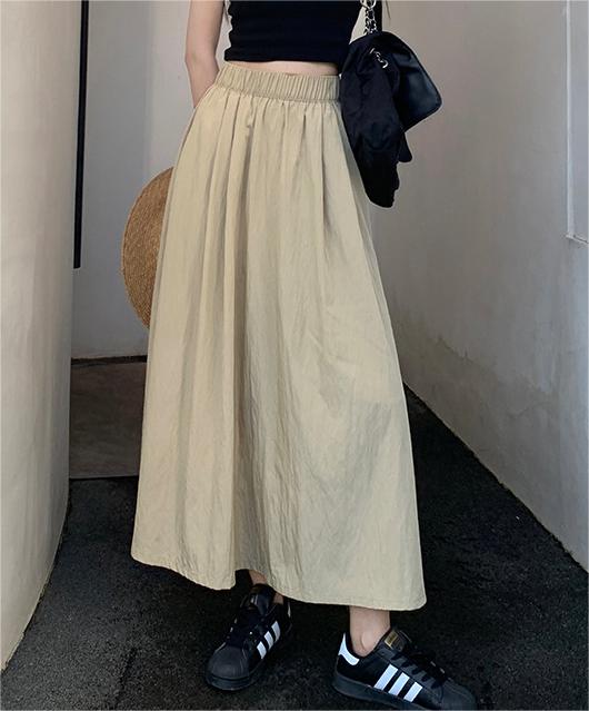 High Waist Skirt Women Summer Texture Wrinkle Idle Umbrella Skirt Small over the Knee Large Swing Dress