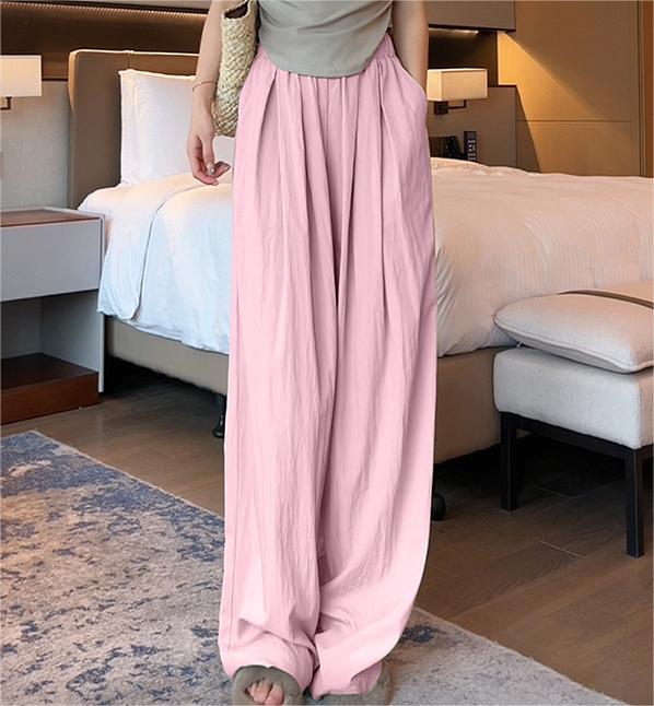 Ice Silk Wide Leg Pants Women Summer Thin High Waist Drooping Casual Japanese Lazy Pants Linen Straight-Leg Pants