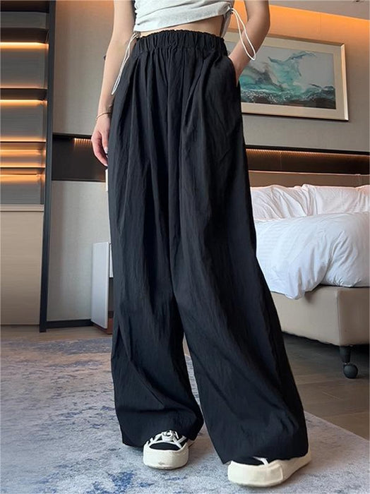 Ice Silk Wide Leg Pants Women Summer Thin High Waist Drooping Casual Japanese Lazy Pants Linen Straight-Leg Pants